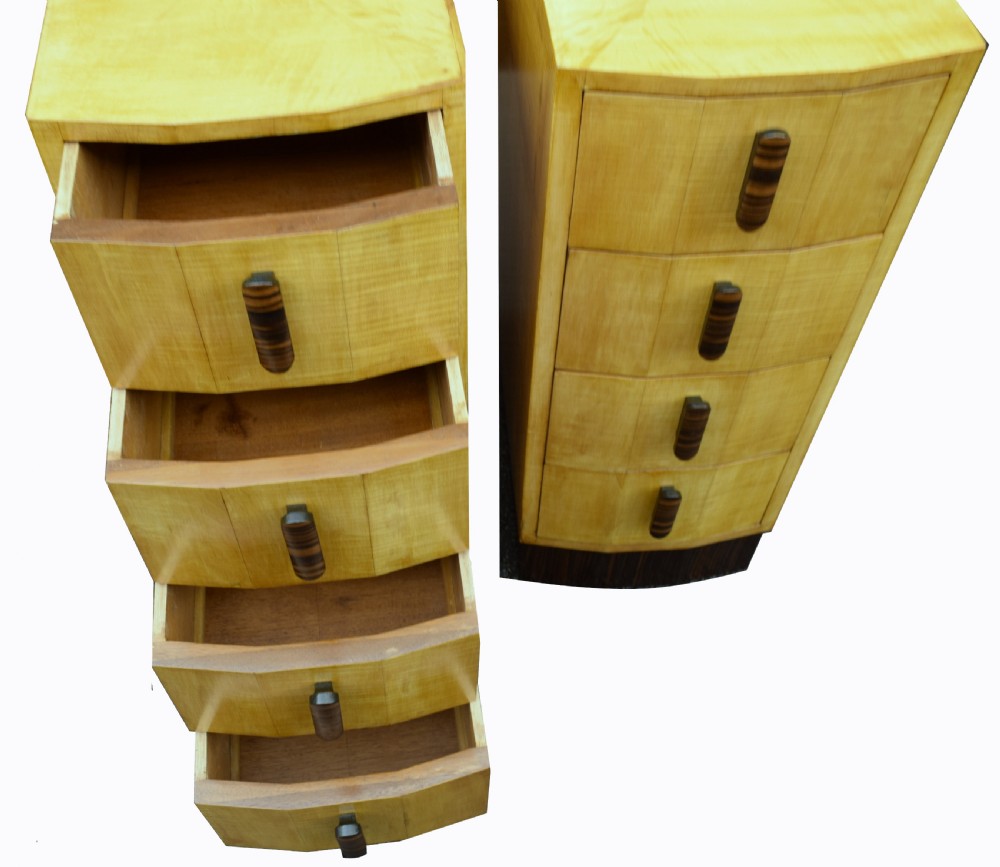 Matching Pair Of Bleached Blonde Walnut Art Deco Bedside Cabinets View IV
