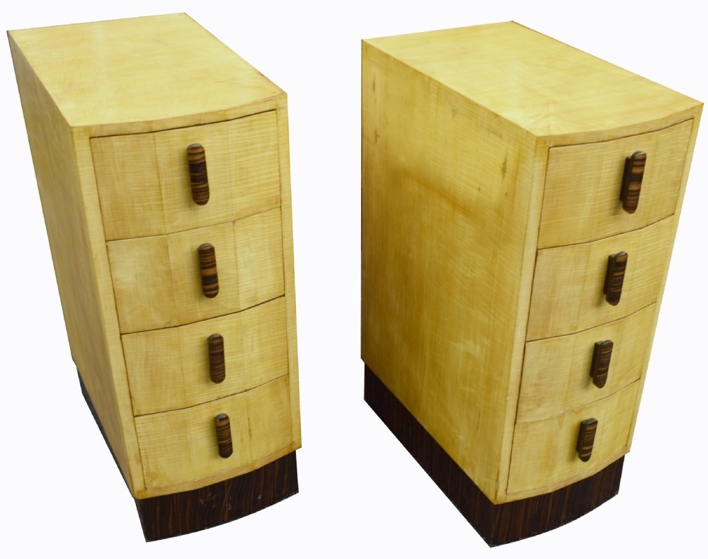 Matching Pair Of Bleached Blonde Walnut Art Deco Bedside Cabinets View V
