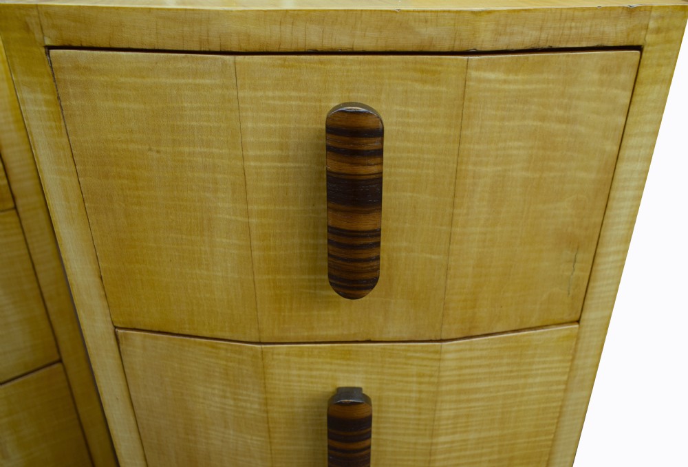 Matching Pair Of Bleached Blonde Walnut Art Deco Bedside Cabinets View VI