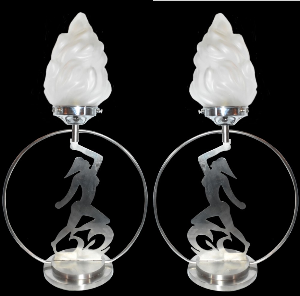 Pair Of Large Art Deco Chrome Table Lamps