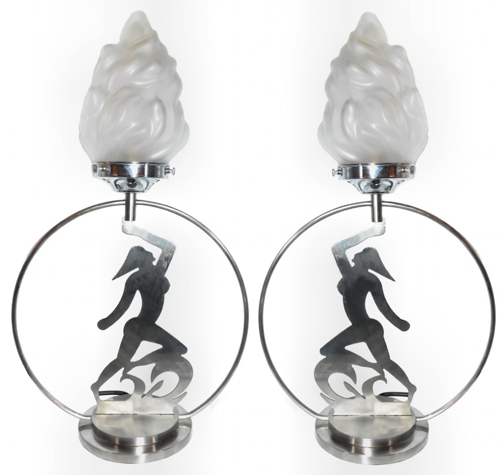 Pair Of Large Art Deco Chrome Table Lamps View IX