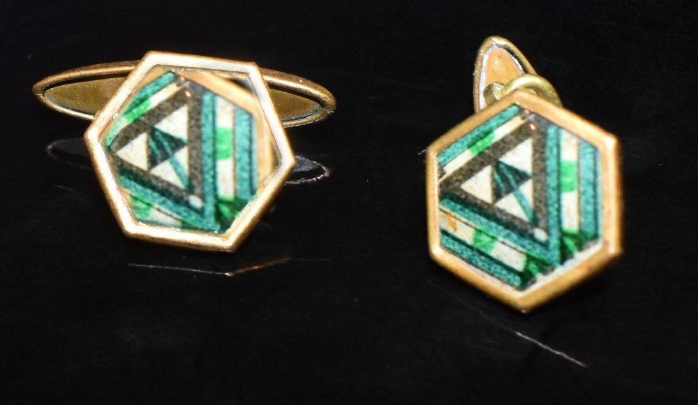 Art Deco Modernist Matching Pair of Enamel Gents Cufflinks, circa 1930