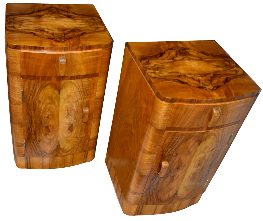 Matching Pair of Art Deco Walnut Bedside Cabinets View III