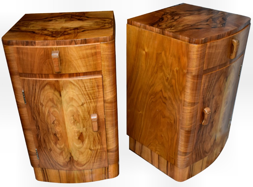 Matching Pair of Art Deco Walnut Bedside Cabinets View V