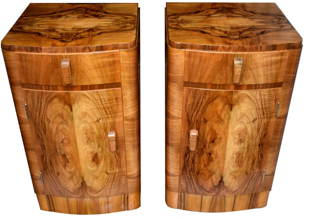 Matching Pair of Art Deco Walnut Bedside Cabinets View VII