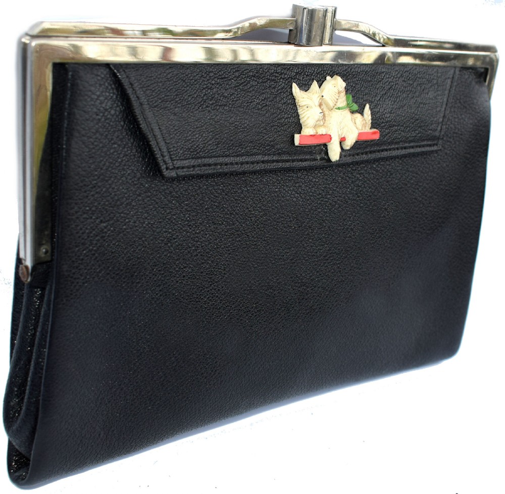 Art Deco Ladies Black Leather Clutch Bag View II