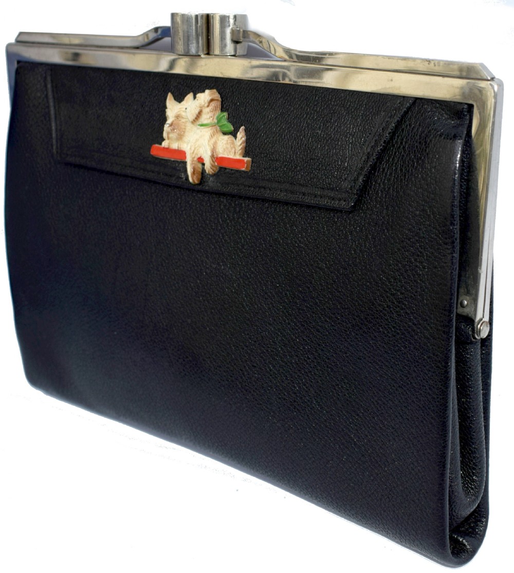 Art Deco Ladies Black Leather Clutch Bag View III