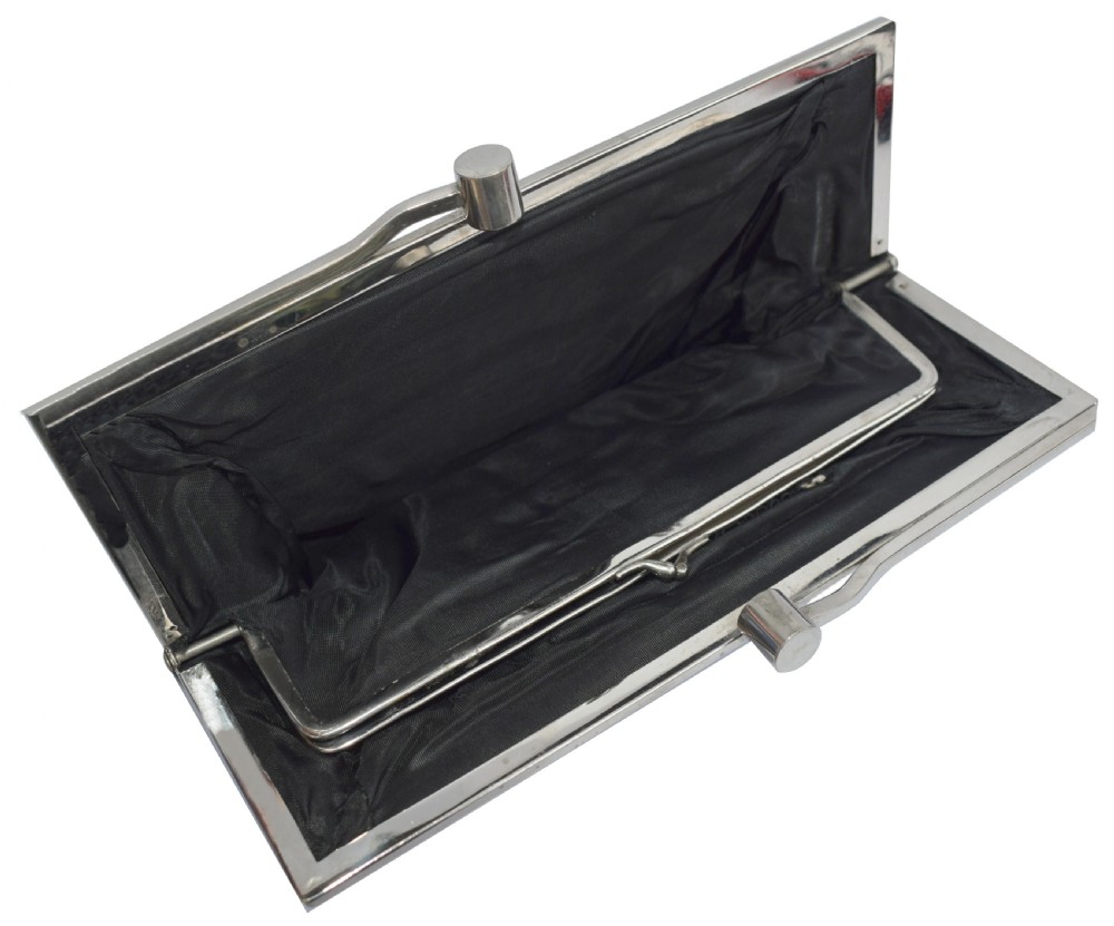 Art Deco Ladies Black Leather Clutch Bag View V