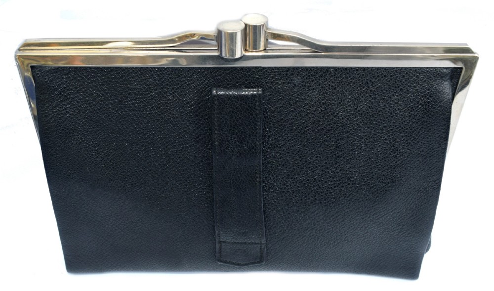 Art Deco Ladies Black Leather Clutch Bag View VII