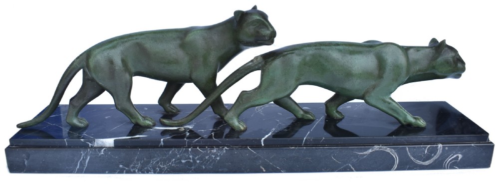 Art Deco Panther Figures On A Solid Marble Base, 1930's View III