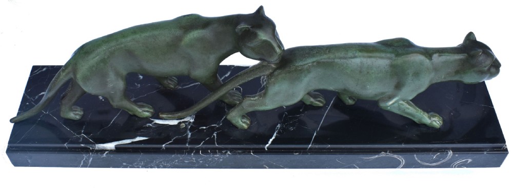 Art Deco Panther Figures On A Solid Marble Base, 1930's View IV