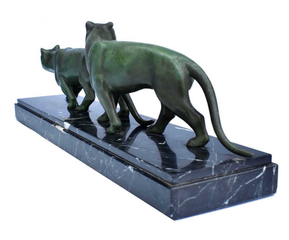 Art Deco Panther Figures On A Solid Marble Base, 1930's View V