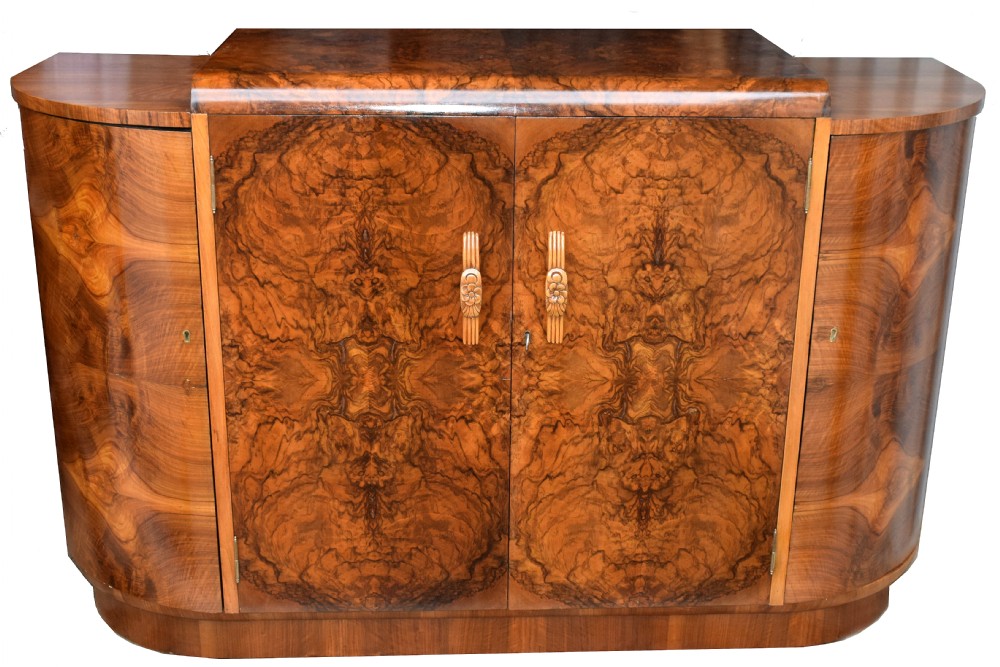 1930's Art Deco English Walnut Sideboard