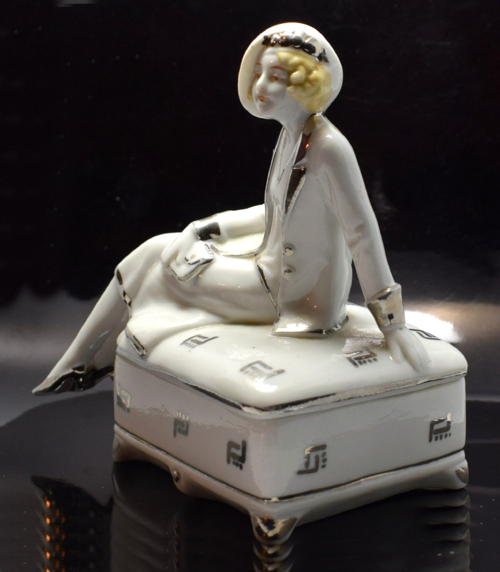 Art Deco Ceramic Powder Box, German 1930's
