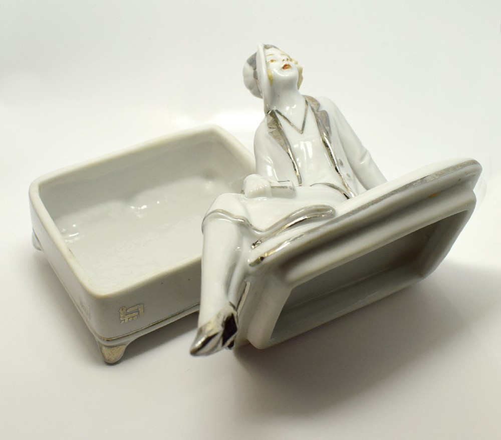 Art Deco Ceramic Powder Box, German 1930's View VI