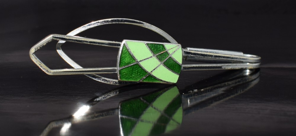Art Deco Chrome & Enamel Gents Tie Pin