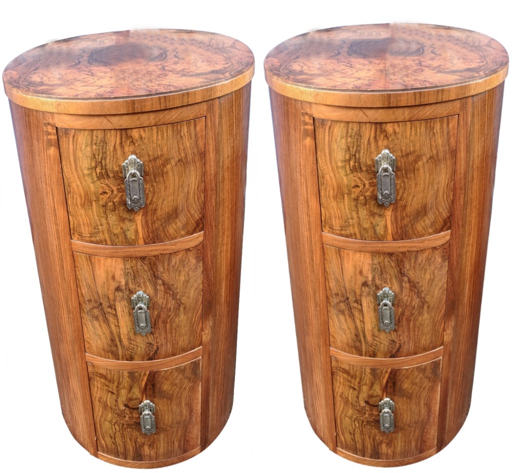 Matching Pair of Art Deco Oval Shaped Bedside Cabinets 