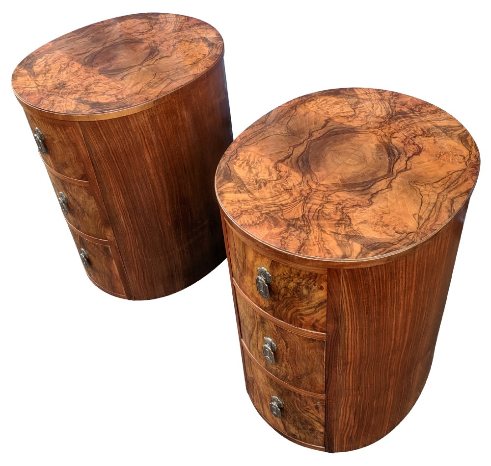 Matching Pair of Art Deco Oval Shaped Bedside Cabinets  View V