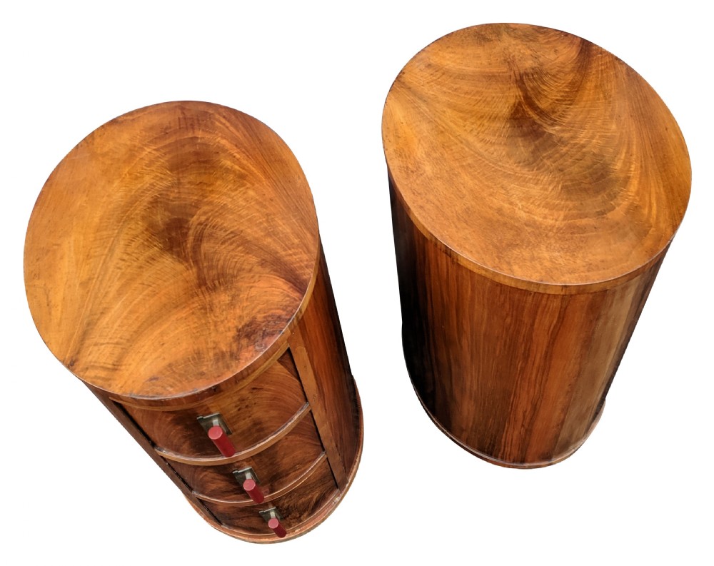 Pair of Art Deco Oval Shaped Bedside Cabinets View II