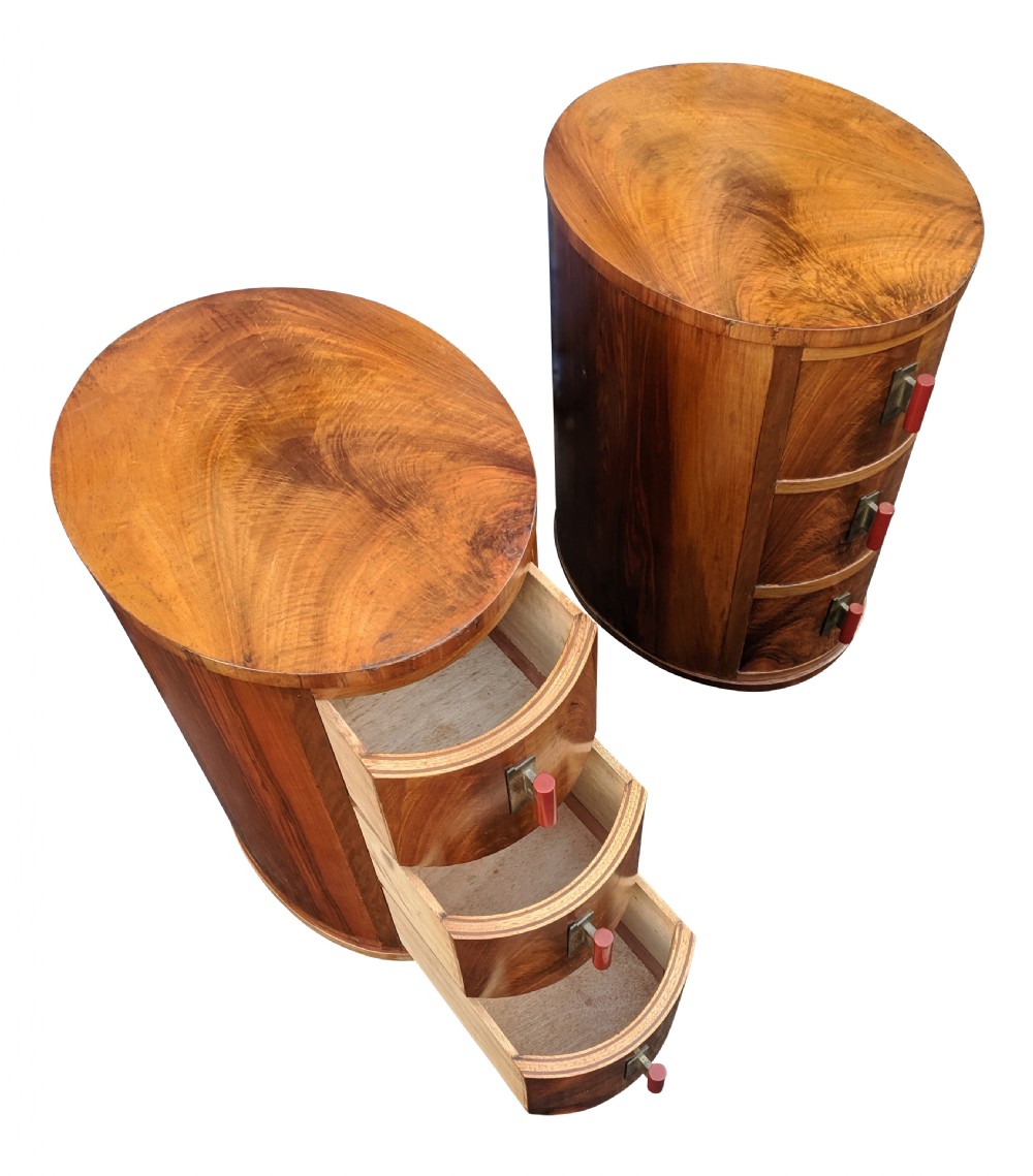 Pair of Art Deco Oval Shaped Bedside Cabinets View V