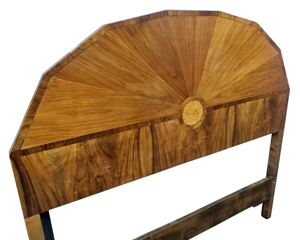 Stunning 1930s Art Deco Walnut Sunray Double Bed View IV