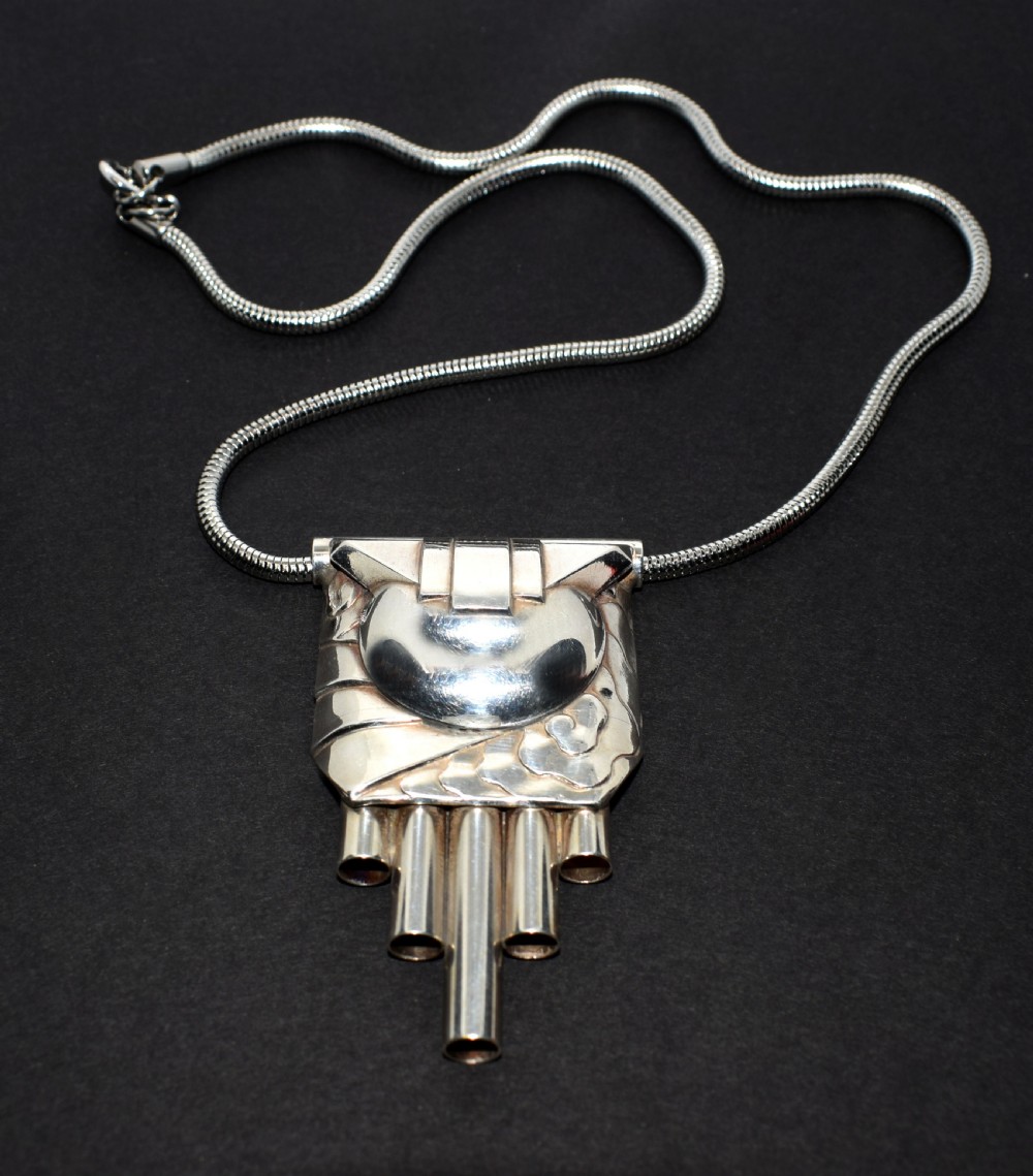 Art Deco Modernist Chrome Statement Necklace