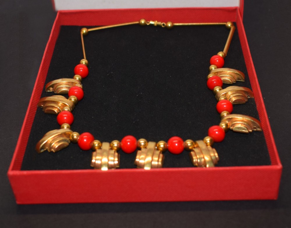 Art Deco 1930's Ladies Gold Tone Streamline Necklace View II