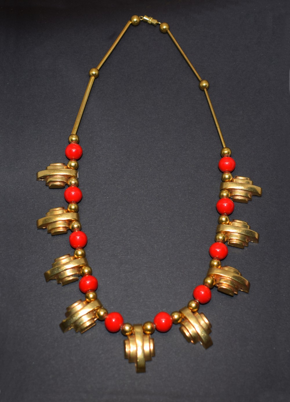 Art Deco 1930's Ladies Gold Tone Streamline Necklace View IV