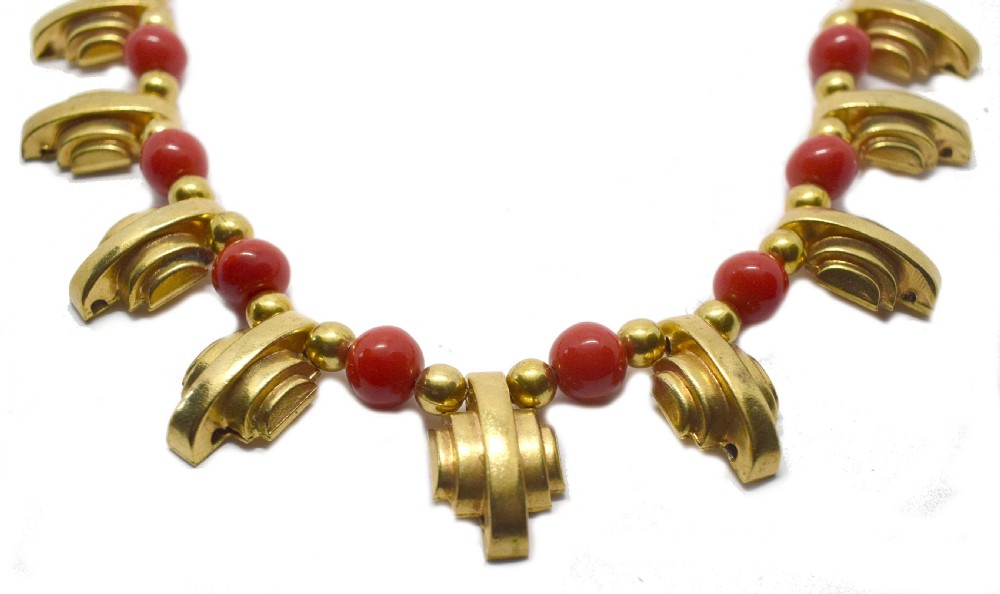 Art Deco 1930's Ladies Gold Tone Streamline Necklace View IX