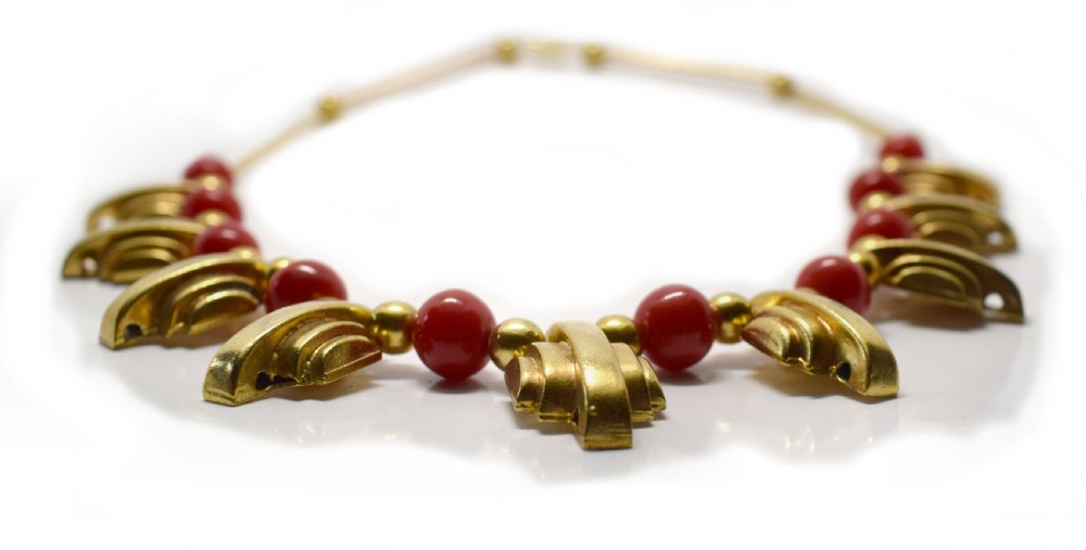 Art Deco 1930's Ladies Gold Tone Streamline Necklace View XI