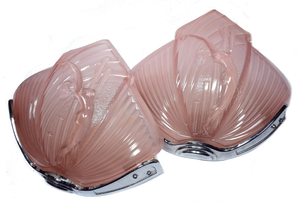 Art Deco Pair of Nude Female Wall or Sconces Lights, Rare 1930s View VII