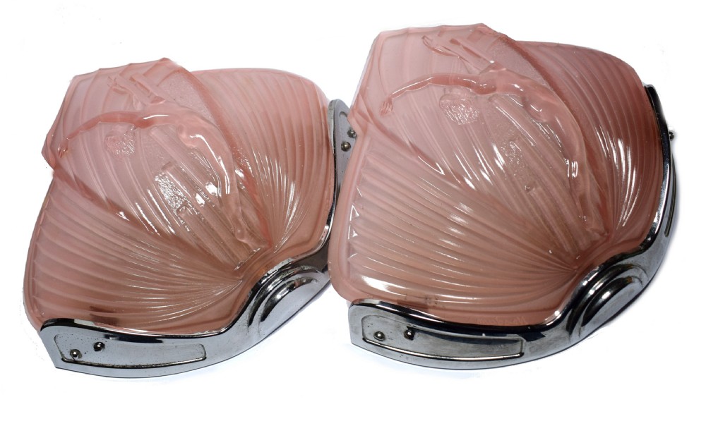 Art Deco Pair of Nude Female Wall or Sconces Lights, Rare 1930s View IX