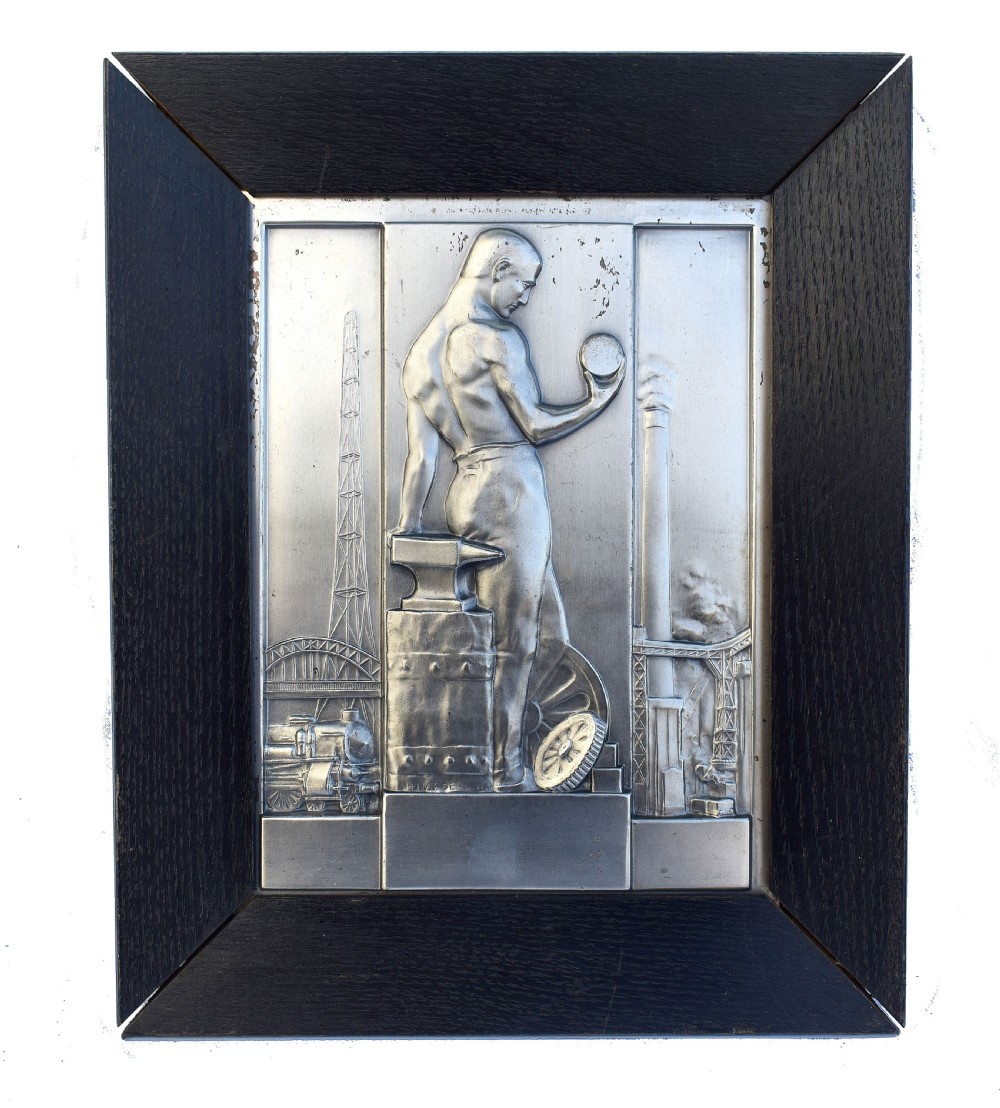 Art Deco Silvered Plaque By Hans Harders Masterpiece Of Streamline Industrial Design, Circa 1930