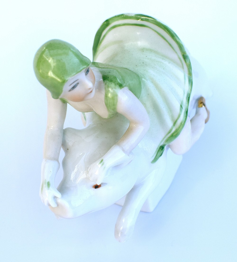 Art Deco Porcelain Trinket bowl, Half Doll Family, German 1930's View III