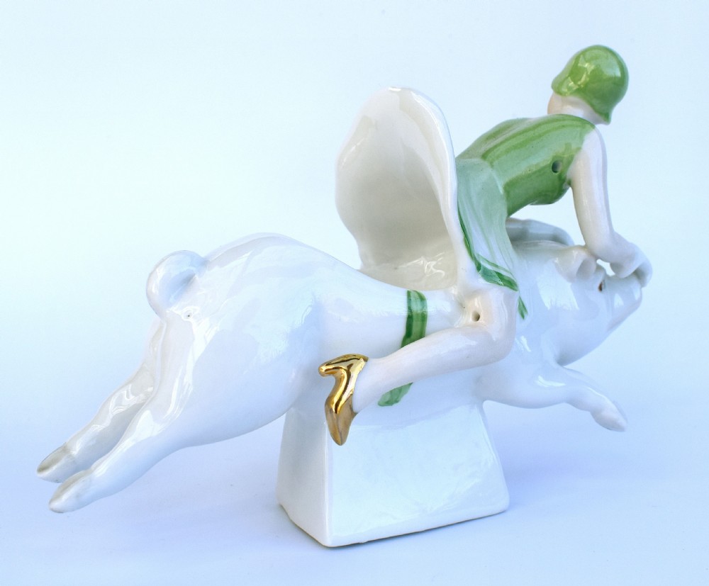Art Deco Porcelain Trinket bowl, Half Doll Family, German 1930's View IV