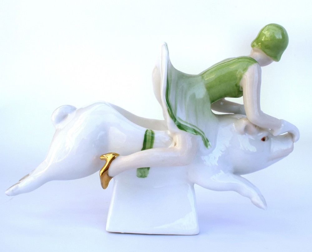 Art Deco Porcelain Trinket bowl, Half Doll Family, German 1930's View V