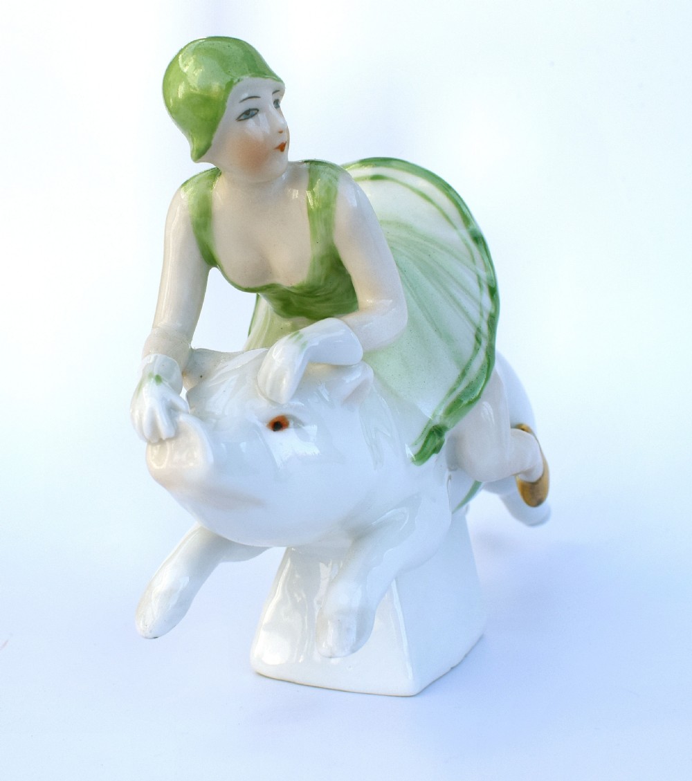Art Deco Porcelain Trinket bowl, Half Doll Family, German 1930's View VII