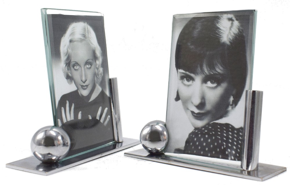 Art Deco Modernist Pair Of Matching Chrome Picture frames, c1930's