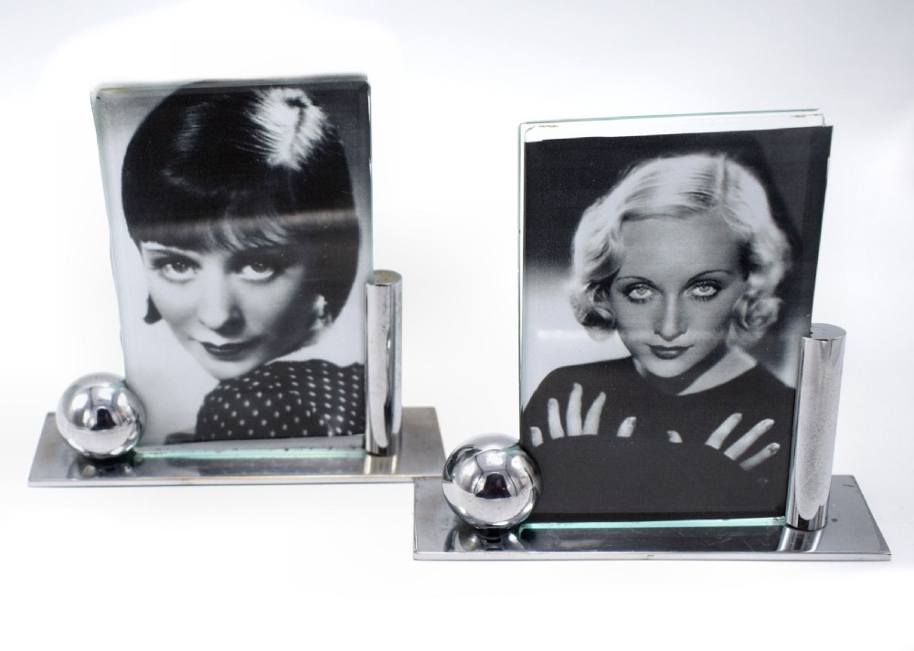 Art Deco Modernist Pair Of Matching Chrome Picture frames, c1930's View V