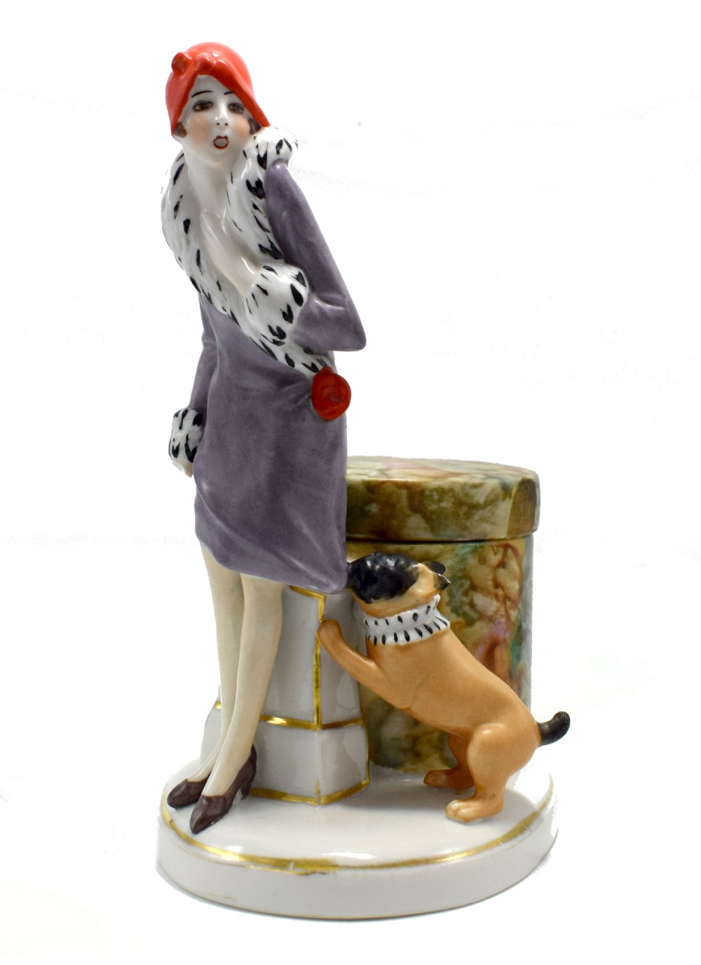Art Deco Porcelain Flapper Girl , Half Doll, Dresser,  Trinket Box, c1930