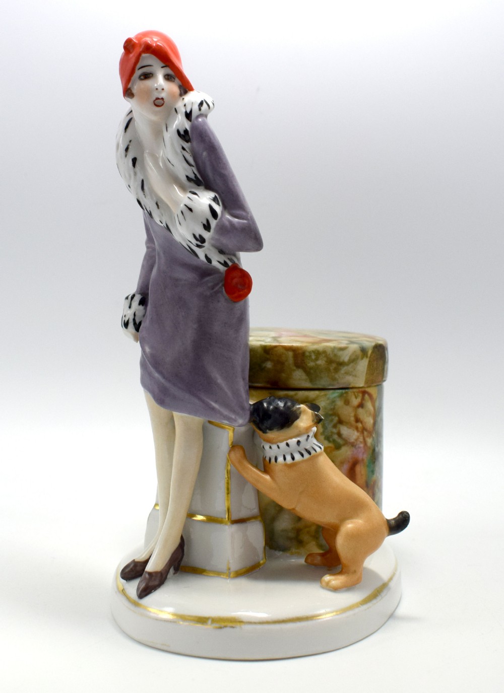 Art Deco Porcelain Flapper Girl , Half Doll, Dresser,  Trinket Box, c1930 View II