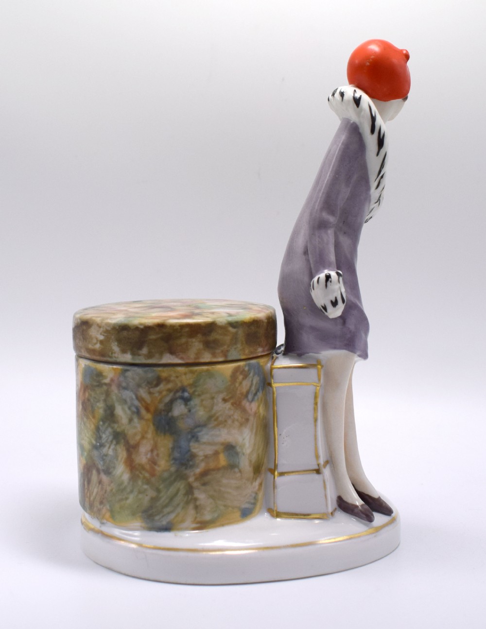 Art Deco Porcelain Flapper Girl , Half Doll, Dresser,  Trinket Box, c1930 View V