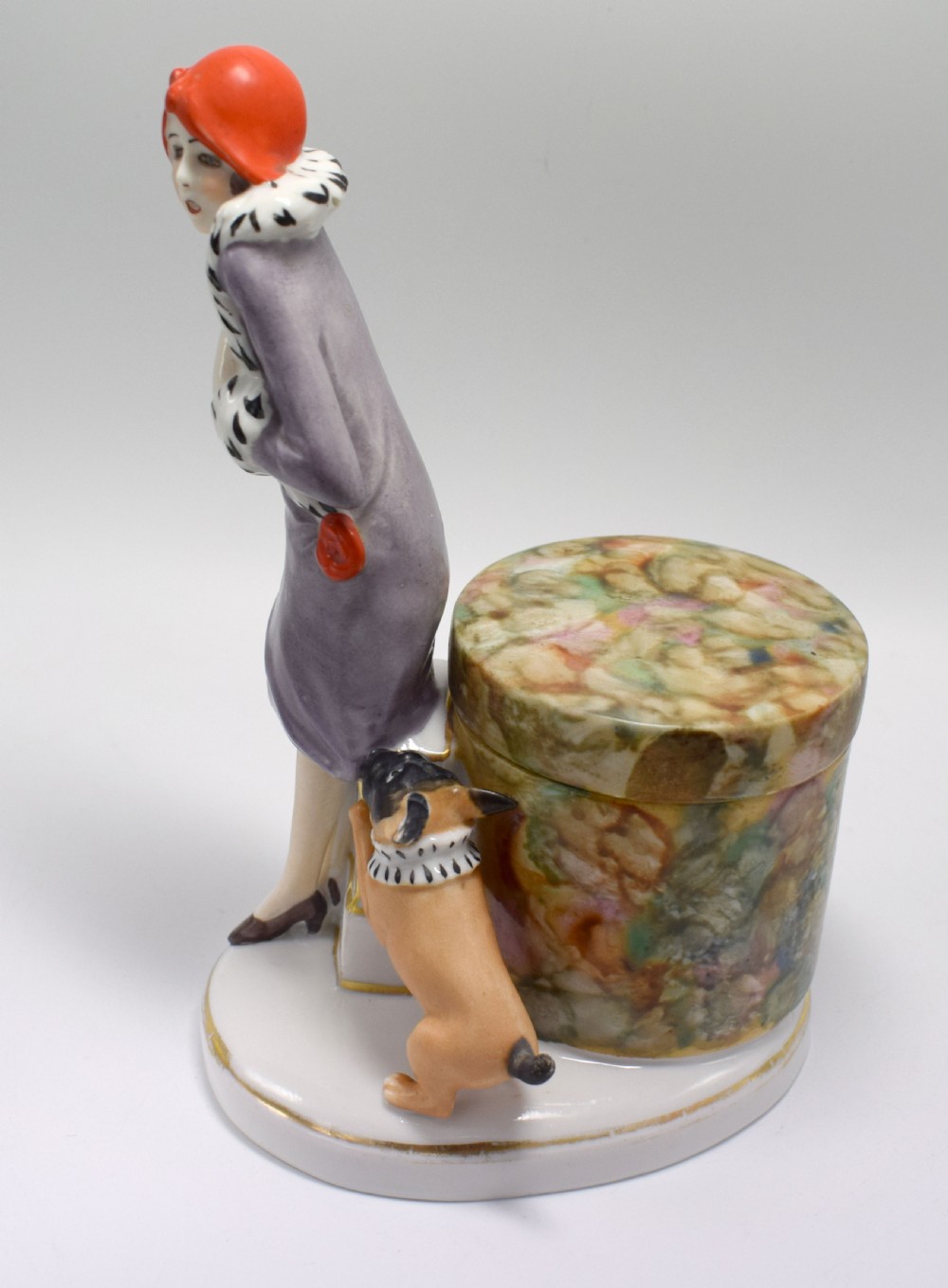 Art Deco Porcelain Flapper Girl , Half Doll, Dresser,  Trinket Box, c1930 View VII