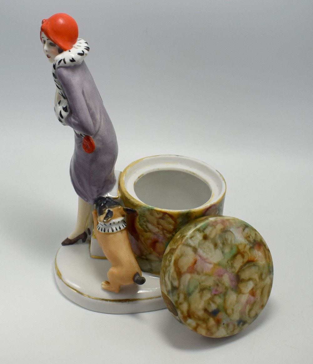 Art Deco Porcelain Flapper Girl , Half Doll, Dresser,  Trinket Box, c1930 View VIII