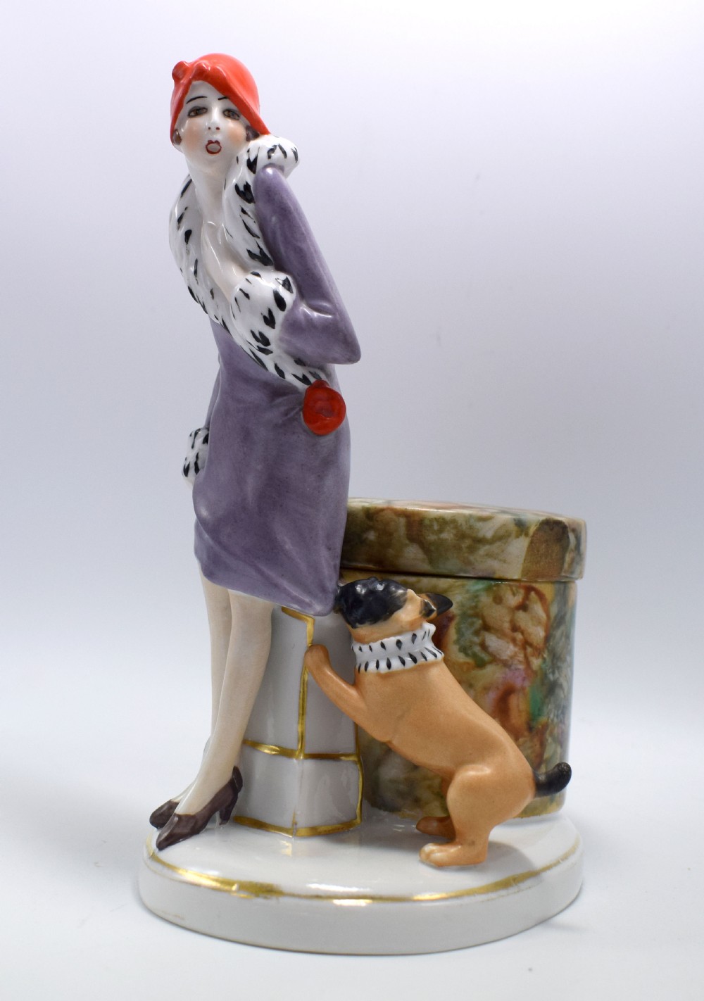 Art Deco Porcelain Flapper Girl , Half Doll, Dresser,  Trinket Box, c1930 View IX