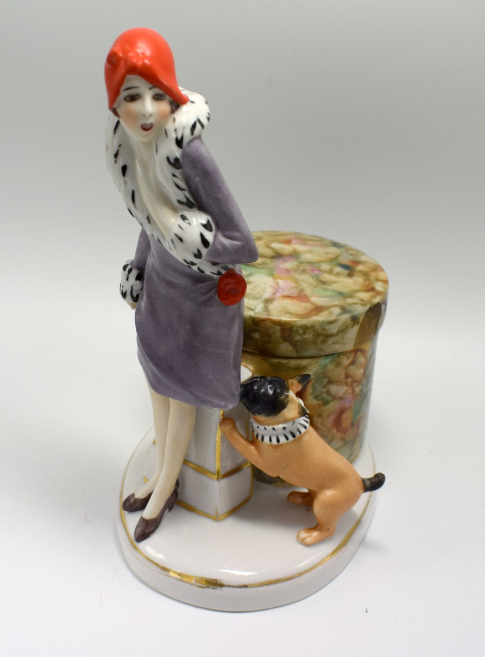 Art Deco Porcelain Flapper Girl , Half Doll, Dresser,  Trinket Box, c1930 View X