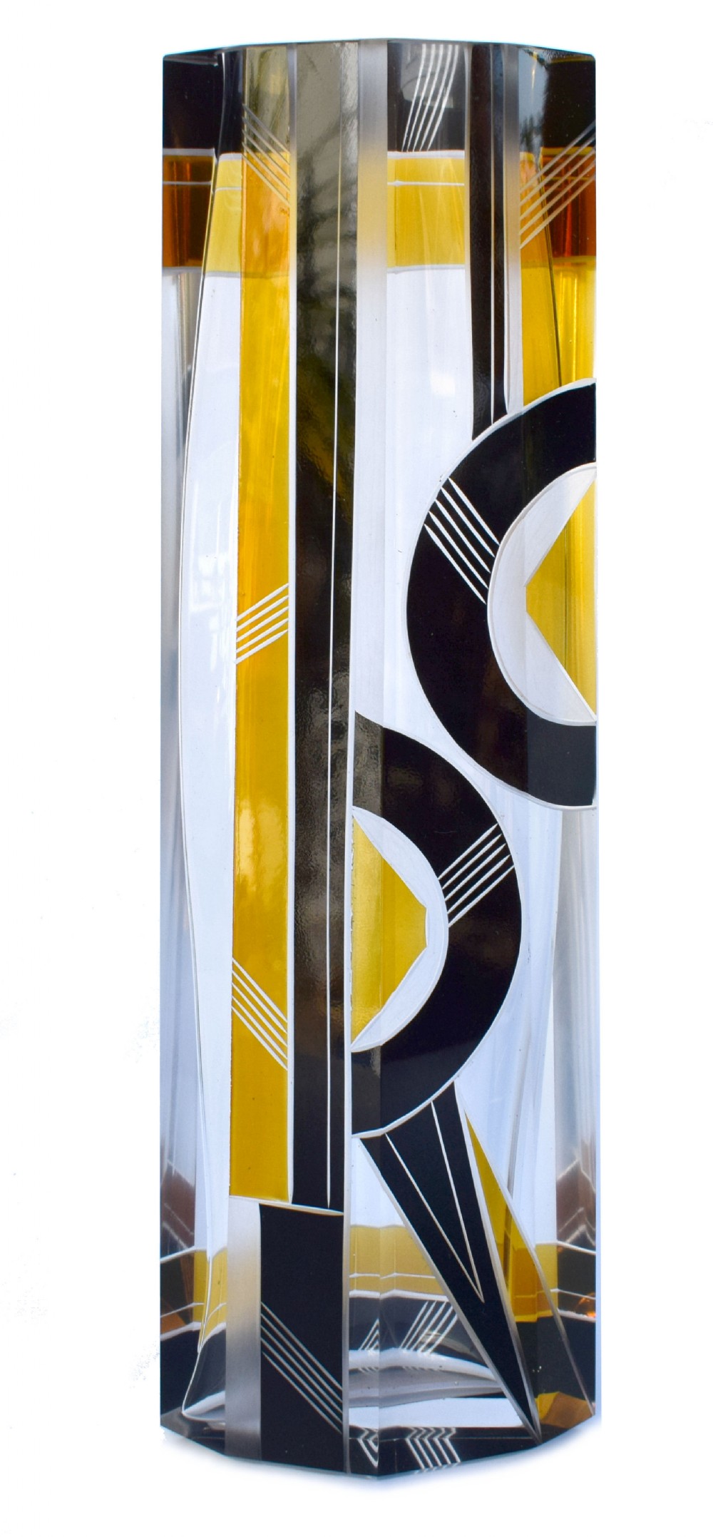 Art Deco Glass & Enamel Etched Vase