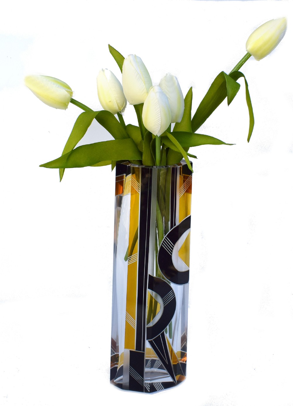 Art Deco Glass & Enamel Etched Vase View II