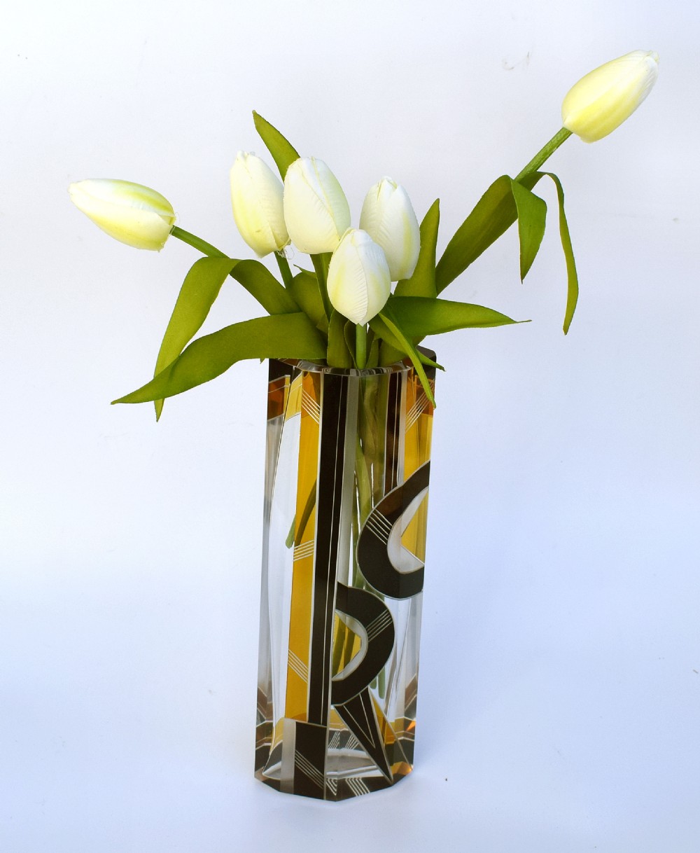 Art Deco Glass & Enamel Etched Vase View VII