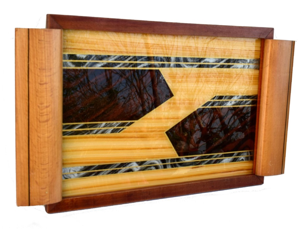 Art Deco Geometric Reverse Painted Tray View V